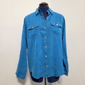 Aqua Paisley Silk Button Down Shirt Size 1